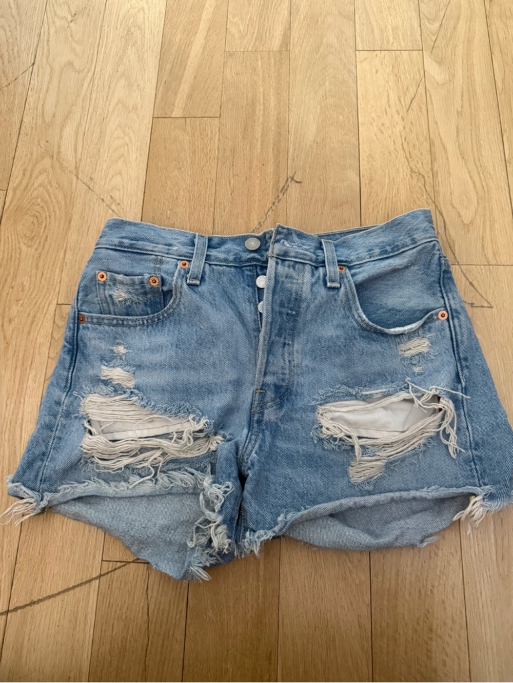 Levi's Light Blue Distressed Denim Cutoff 501 Shorts